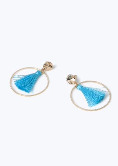 Muse Blue Tassel Circle Drop Earrings