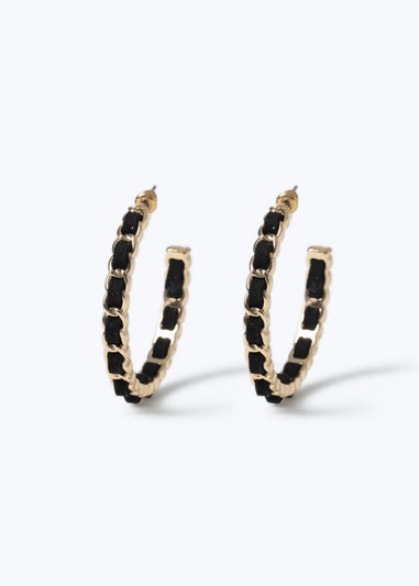 Muse Black Threaded Chain Hoop Earring