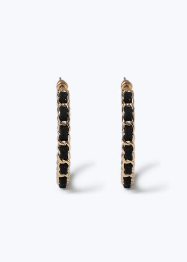 Muse Black Threaded Chain Hoop Earring