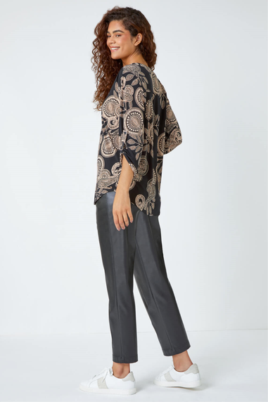 Roman Black Textured Paisley Print Stretch Shirt