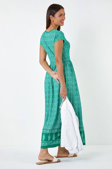 Roman Green Paisley Relaxed Stretch Maxi Dress