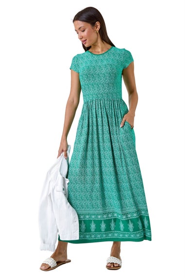 Roman Green Paisley Relaxed Stretch Maxi Dress