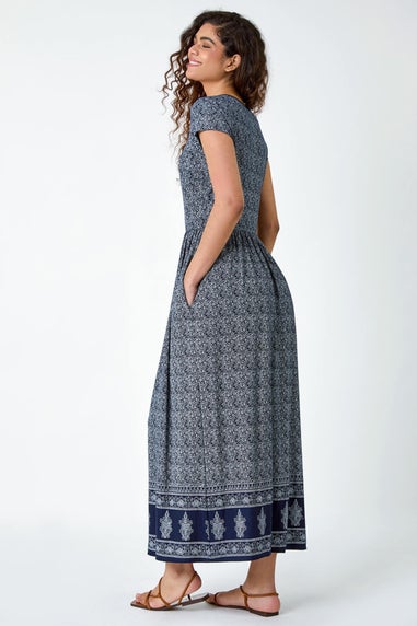 Roman Navy Paisley Relaxed Stretch Maxi Dress