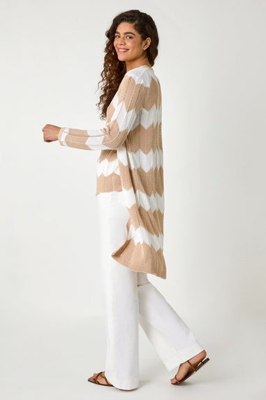 Roman Natural Chevron Stripe Shimmer Longline Cardigan