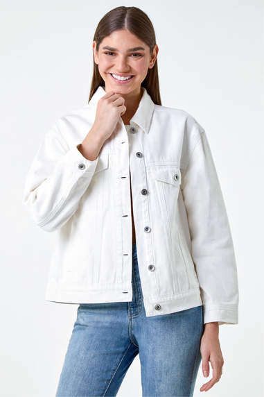 Roman Ivory Oversized Cotton Denim Jacket - Matalan