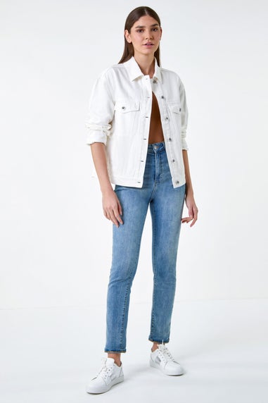 Roman Ivory Oversized Cotton Denim Jacket