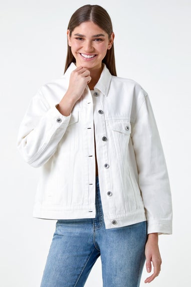 Roman Ivory Oversized Cotton Denim Jacket