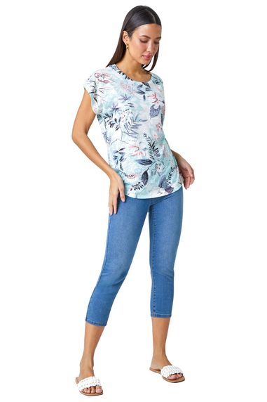 Roman Blue Floral Hotfix Embellished Stretch T-Shirt