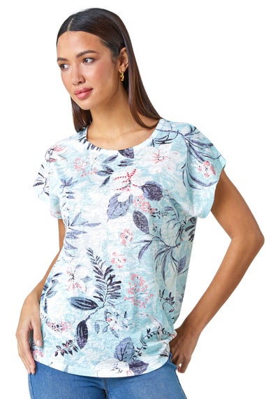 Roman Blue Floral Hotfix Embellished Stretch T-Shirt