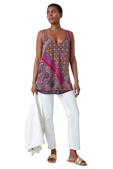 Roman Purple Patchwork Paisley Print Cami Top