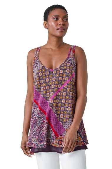 Roman Purple Patchwork Paisley Print Cami Top