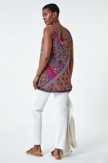 Roman Purple Patchwork Paisley Print Cami Top