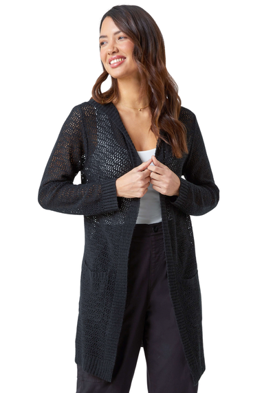 Roman Black Longline Hooded Cardigan