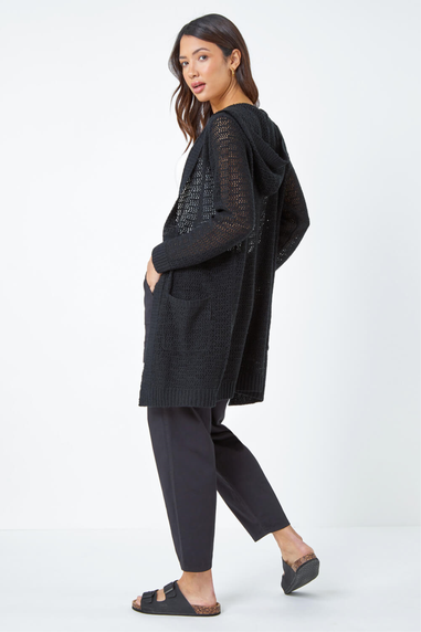 Roman Black Longline Hooded Cardigan