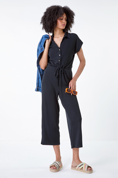 Roman Black Plain Ribbed Stretch Jersey Jumpsuit