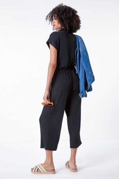 Roman Black Plain Ribbed Stretch Jersey Jumpsuit