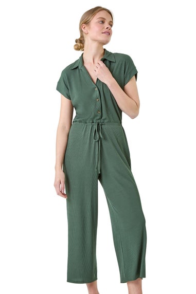 Roman Khaki Plain Ribbed Stretch Jersey Jumpsuit