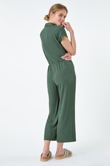 Roman Khaki Plain Ribbed Stretch Jersey Jumpsuit