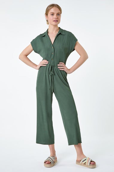 Roman Khaki Plain Ribbed Stretch Jersey Jumpsuit