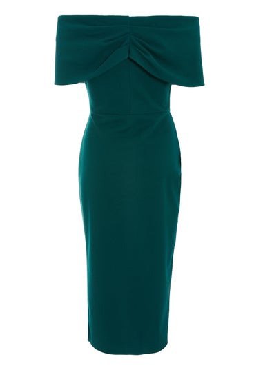 Quiz Green Bardot Ruched Wrap Midi Dress