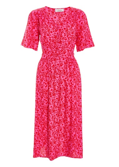 Quiz Fuschia Linen Floral Midaxi Dress
