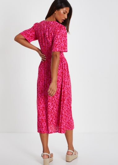 Quiz Fuschia Linen Floral Midaxi Dress