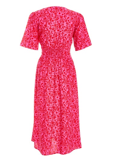 Quiz Fuschia Linen Floral Midaxi Dress