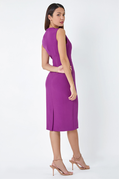 Roman Purple Wrap Draped Crepe Stretch Bodycon Dress