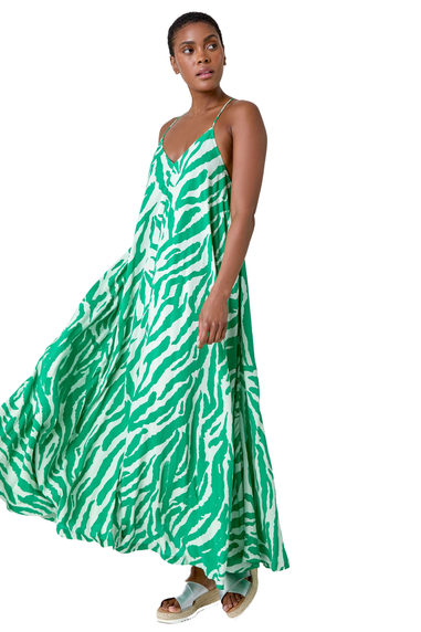 Roman Green Animal Print Halter Neck Maxi Dress