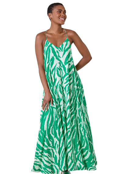 Roman Green Animal Print Halter Neck Maxi Dress