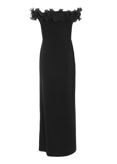 Quiz Black Bardot Ruffle Ruched Maxi Dress