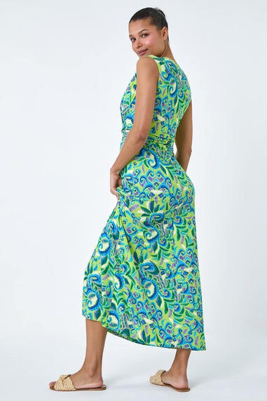 Roman Lime Abstract Paisley Print Stretch Maxi Dress