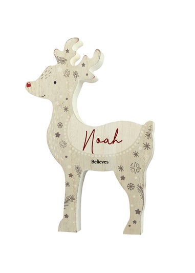 Personalised Memento Company Wood Red Nosed Reindeer Ornament