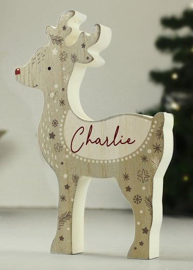 Personalised Memento Company Wood Red Nosed Reindeer Ornament