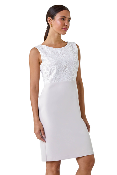 Roman Ivory Lace Bodice Shift Dress