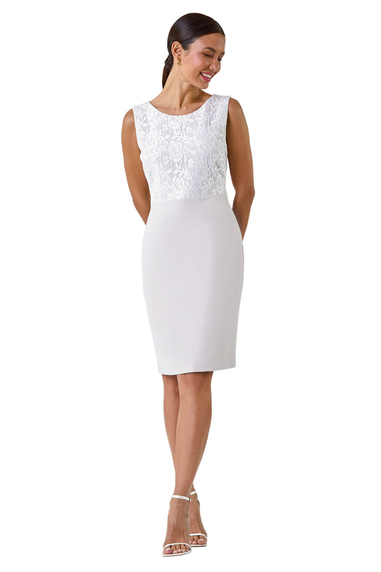 Roman Ivory Lace Bodice Shift Dress