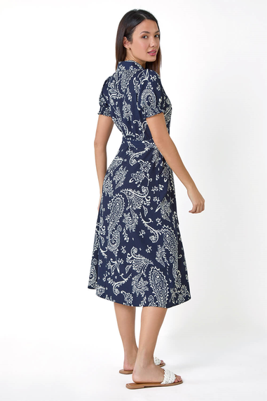 Roman Navy Paisley Print Textured Shirt Dress