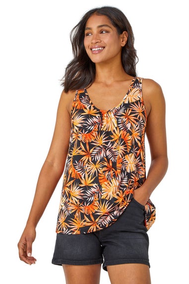 Roman Orange Tropical Print V-Neck Stretch Vest