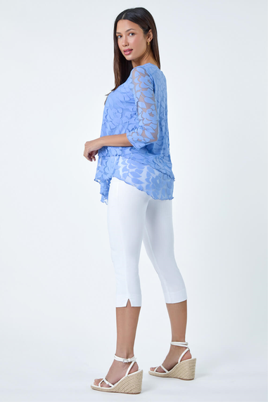 Roman Blue Burnout Leaf Asymmetric Stretch Top