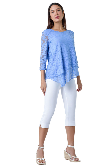 Roman Blue Burnout Leaf Asymmetric Stretch Top