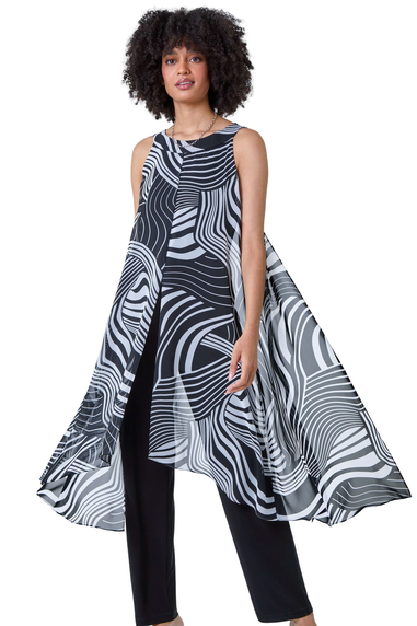 Roman Black Full Length Printed Overlay Jumpsuit