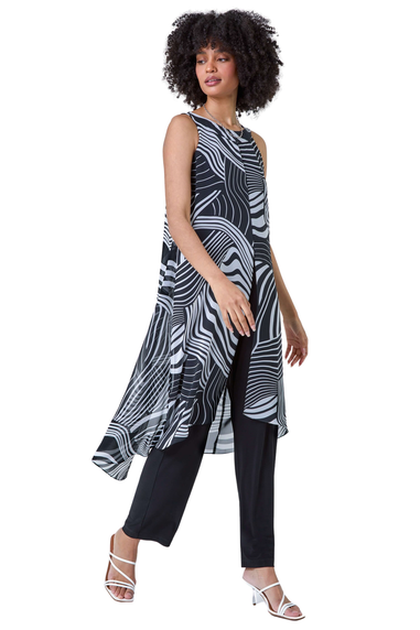 Roman Black Full Length Printed Overlay Jumpsuit