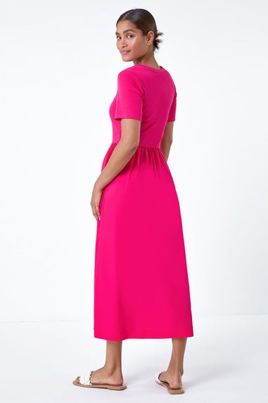 Roman Fuchsia Cotton Stretch Jersey Mix Midi Dress