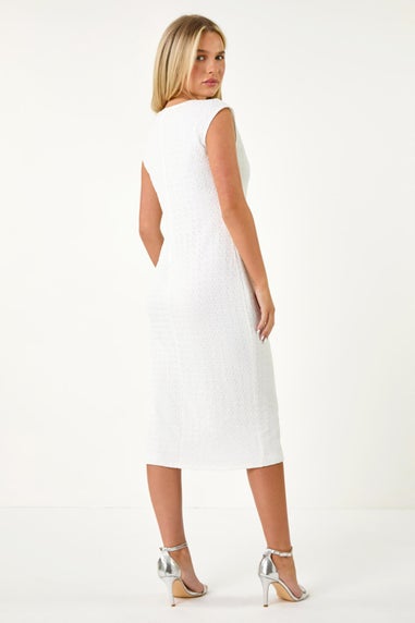 Roman Petite White Petite Textured Crochet Midi Dress