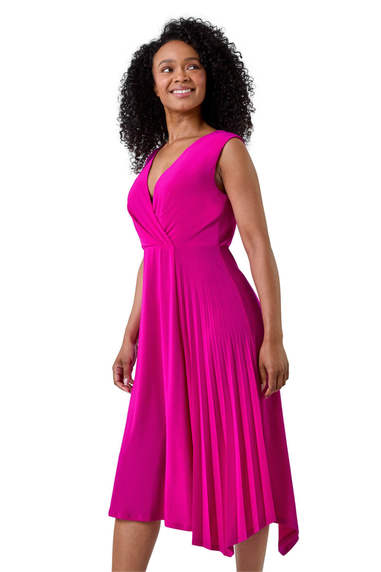 Roman Petite Pink Petite Pleat Detail Stretch Wrap Dress