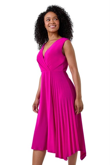 Roman Petite Pink Petite Pleat Detail Stretch Wrap Dress