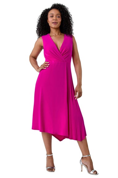 Roman Petite Pink Petite Pleat Detail Stretch Wrap Dress