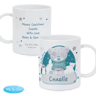 Personalised Memento Company White Winter Explorer Tiny Tatty Teddy Plastic Mug