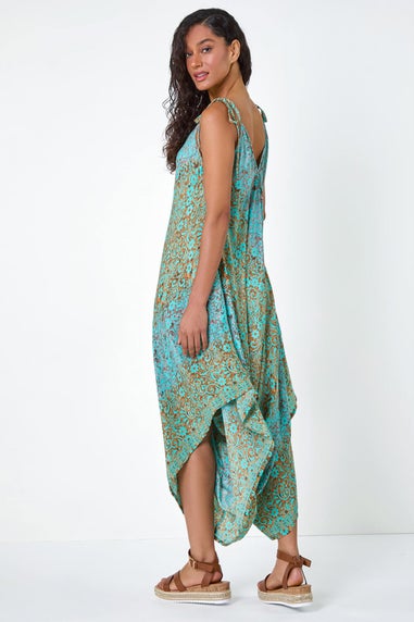 Dusk Teal Paisley Floral Pocket Slouchy Jumpsuit