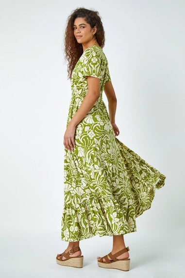 Roman Lime  Floral Print Button Detail Maxi Dress